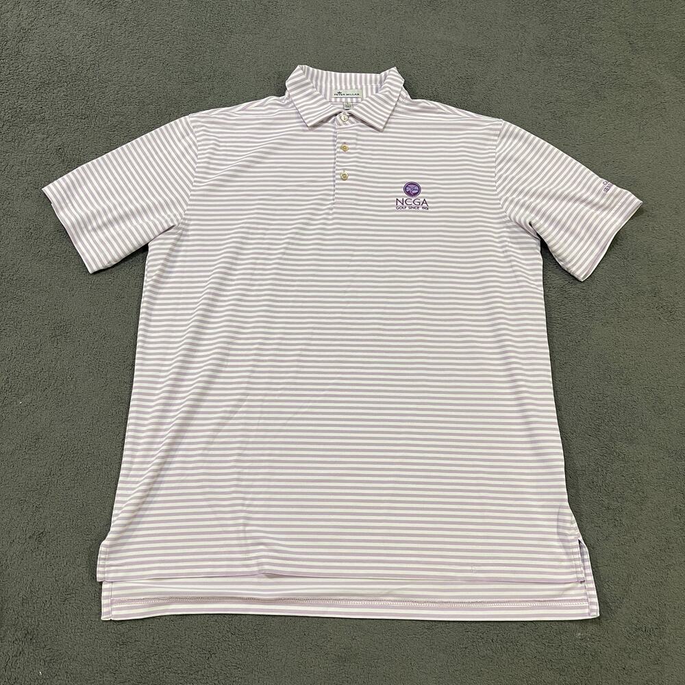Peter Millar Golf Polo Striped Purple White NCGA Senior Amateur Men's Size L